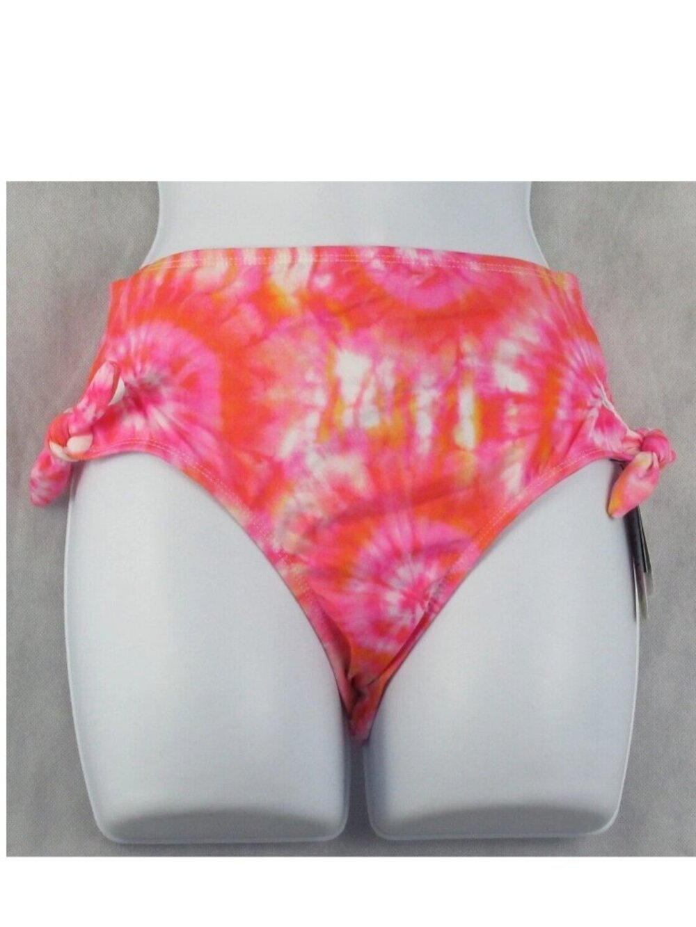 Sundazed Juniors' Tatum Tie-Dye Side-Tye High-Waist Bikini Bottom, Coral, Small